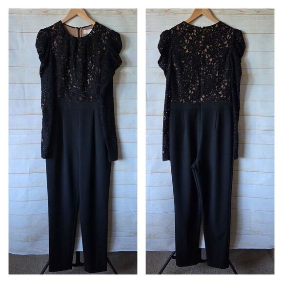Michael Kors Black Lace Long Sleeve Round Neck Jumpsuit Women's Size 6 - Picture 3 of 12